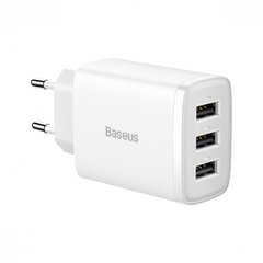 Мережевий зарядний пристрій Baseus Compact CCXJ020102 17W (3 USB) white