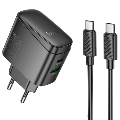 Мережевий зарядний пристрій Hoco CS63A 1USB/1USB-C PD65W/QC GAN+Type-C to Type-C black