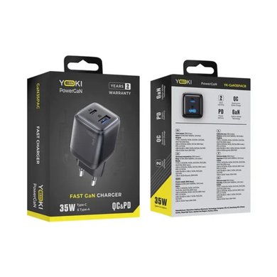 МЗП Yoki YK-GaN35PACB PowerGan Type-C+USB PD+QC 35W black