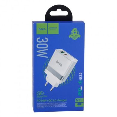 Мережевий зарядний пристрій Hoco N21 Topspeed PD30W+QC3.0 USB/Type-C/3A white