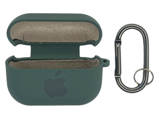 Чохол for AirPods Pro силіконовий Logo + карабін pine green з мікрофіброю