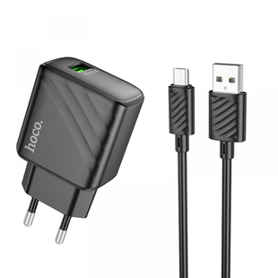 Сетевой блок питания Hoco CS21A 1USB QC 18W+USB to micro black