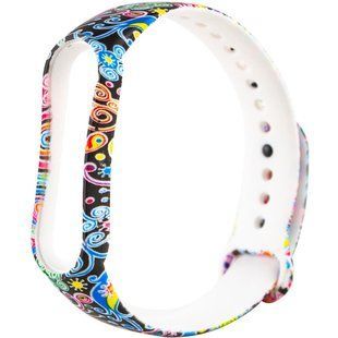 Ремінець Print Silicone Xiaomi MI Band 5/6 кольоровий візерунок/чорний (№9)