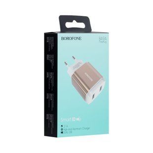 Мережевий блок живлення Borofone BA09A 2.1A 2usb (EU) gold