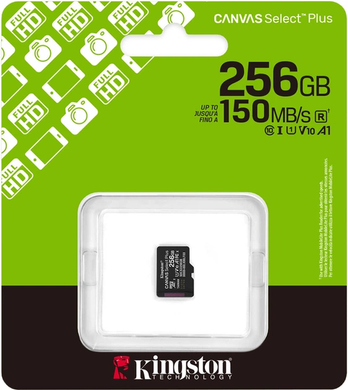 Карта пам'яті Kingston microSDXC 256GB Canvas Select Plus Gen3 150MB/s A1