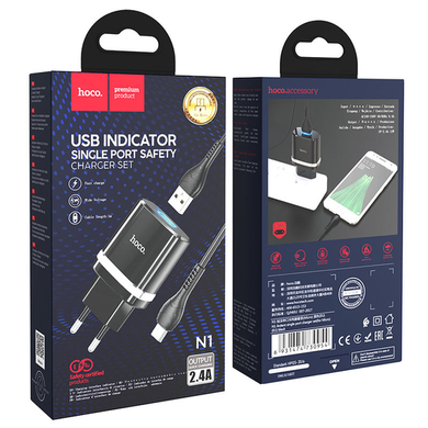 Мережевий зарядний пристрій Hoco N1 (USB/2.4A)+USB-MicroUSB black
