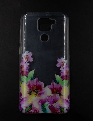 Силиконовый чехол MyPrint для Xiaomi Redmi Note 9 pink flowers (d)