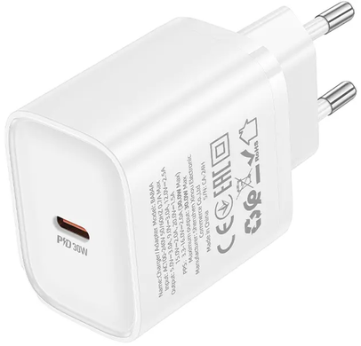 Сетевое Зарядное Устройство Borofone BA84A 1USB-C PD/QC 30W white