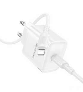 Сетевое Зарядное Устройство Borofone BA84A 1USB-C PD/QC 30W+Type-C to Type-C white