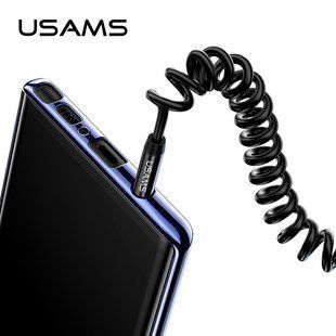 Аудио кабель Usams YP-SJ256 Spring AUX 0.3m/1.2m black
