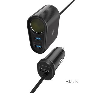 Автомобільний зарядний пристрій Hoco Z35A Companheiro 24W+QC+3usb+LED +Cigarette lighter black