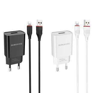 Мереживий зарядний пристрій Borofone BA20A Sharp Lightning 1USB/2.1A/1m/EU black
