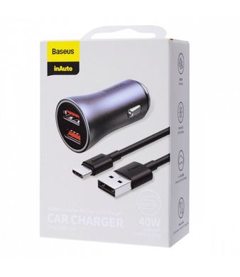 Автомобільний ЗП Baseus Golden Contactor Pro 40W USB+Type-C+ Cable Type-C 5A 1m TZCCJD-0G dark gay