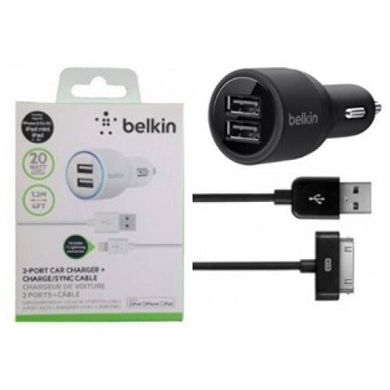 Автомобильное зарядное устройство адаптер Belkin iPhone 4 2USB (черное)