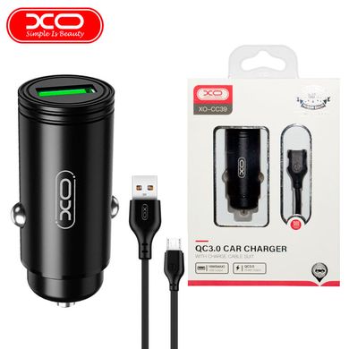 Автомобільний зарядний пристрій XO CC39 QC3.0 1USB/18W+ USB Micro black