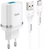 Мережевий зарядний пристрій Hoco C12Q Smart Type-C 1usb/3A/QC3.0/1m white