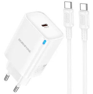 Сетевое Зарядное Устройство Borofone BA86A 1USB-C PD/QC 45W+Type-C to Type-C white