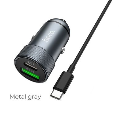 Автомобильное зарядное устройство Hoco Z32B Speed Up PD+QC3.0 USB+Type-C 27w/4.5A metal gray