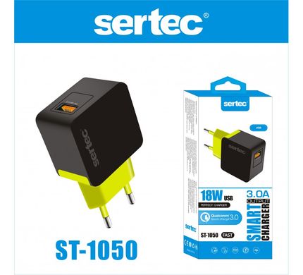 Мережевий зарядний пристрій SP Sertec ST-1050 Smart QC3.0 micro 3A 1USB black