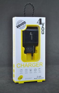 Мережевий зарядний пристрій 4YOU A24 (2.4A,Smart IC,Auto ID,покращена плата,2USB,Led)+iPhone black