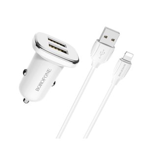 Автомобильное зарядное устройство Borofone BZ12 Lightning 2.4A / 2 USB (Белый)