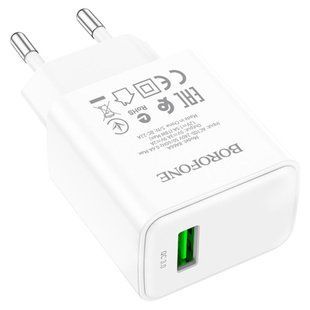 Мережевий зарядний пристрій Borofone BA66A 1 USB 18W/QC3.0 white