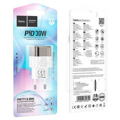 Мережевий зарядний пристрій Hoco C131A Platium PD30W+QC 3.0 clear black