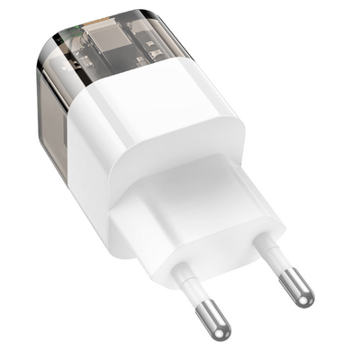 Мережевий зарядний пристрій Hoco C131A Platium PD30W+QC 3.0 clear black