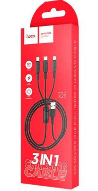 USB кабель Hoco X25 Soarer 3in1 Lightning+micro+type-C FC 2A/1m black