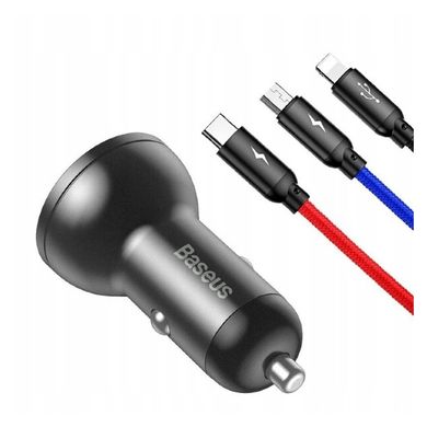 АЗП Baseus Digital Display Dual USB 4.8A Car Charger 24W with Three Primary Colors 3-in-1 gray