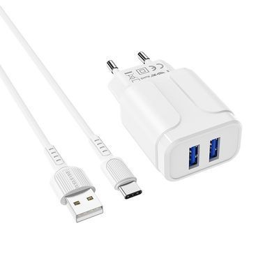 Сетевое зарядное устройство Borofone BA37A Type-C (EU) 2USB 2.4A/1m white
