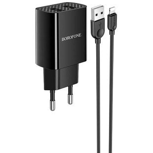 Мережевий зарядний пристрій Borofone BA53A Powerway (2USB/2.1A)+Lightning 1m black