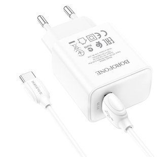Мережевий зарядний пристрій Borofone BA66A 1 USB 18W/QC3.0 Type-C 1m white