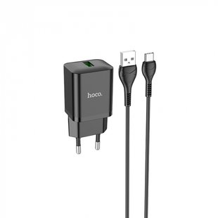 Сетевое зарядное устройство HOCO N26 Maxim 1USB/QC3.0/18W/Type-C cable Black