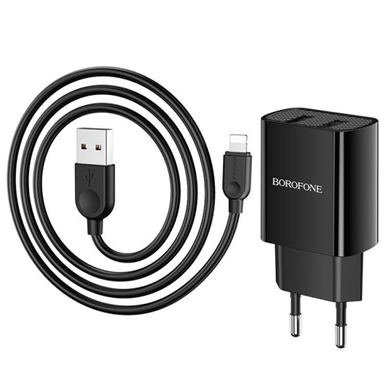 Мережевий зарядний пристрій Borofone BA53A Powerway (2USB/2.1A)+Lightning 1m black