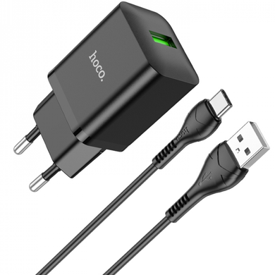 Сетевое зарядное устройство HOCO N26 Maxim 1USB/QC3.0/18W/Type-C cable Black