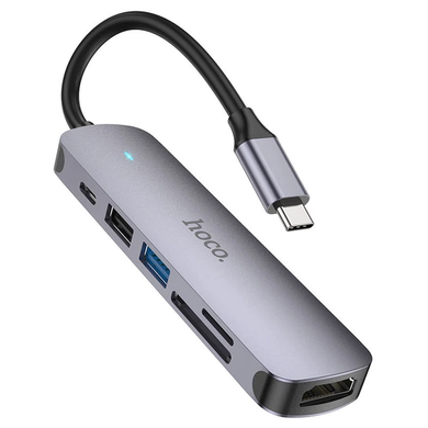 USB Hub Hoco HB28 Type-C multi-function converter (HDTV+USB3.0+USB2.0+SD+TF+PD) metal grey