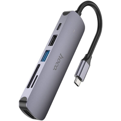 USB Hub Hoco HB28 Type-C multi-function converter (HDTV+USB3.0+USB2.0+SD+TF+PD) metal grey
