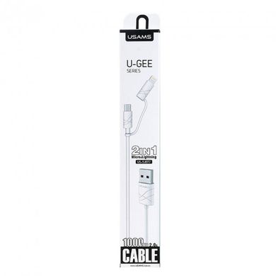 USB Кабель - Usams US-SJ077 2in1 U-Gee USB to Micro USB+Lightning 1m white