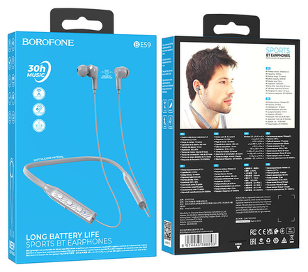 Bluetooth навушники Borofone BE59 Rhythm neckband gray