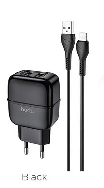 Сетевое зарядное устройство HOCO C77A Highway Lightning 2USB black