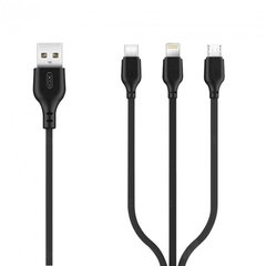 USB кабель XO NB103 3 в1 2.1A Quick Charge Type-C+Micro+Lightning 1m black