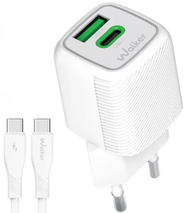 Сетевое зарядное устройство Walker WH-71 GAN 30W+Type-C to Type-C white