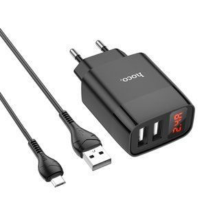 Мереживий зарядний пристрій HOCO C86A Illustrrious pover Micro 2.4A /2USB/LED black