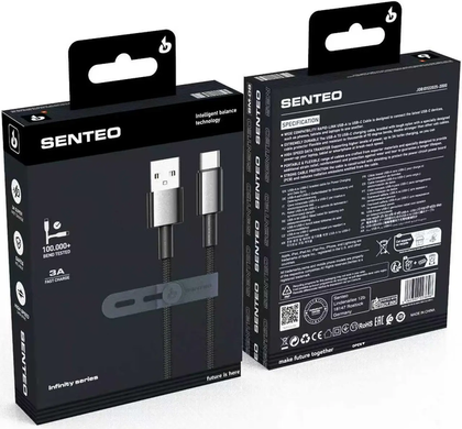 Кабель Senteo SM-08 Infinity series USB-A to Type-C 3A 1.2m black