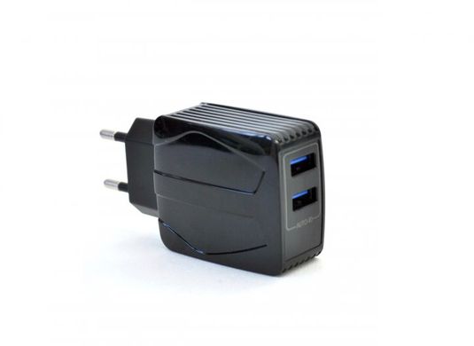 Мережевий зарядний пристрій 4YOU A24S(2.4A,Smart IC,Auto ID,покращ.плата,2USB,Led)+Type-C black