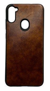 Чехол 2 в1 Кожа + силикон для Samsung А11 light brown Lava