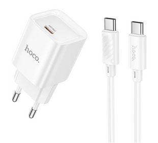 Мережевий зарядний пристрій Hoco C146A 1USB-C PD/QC 20W+Type-C to Type-C white