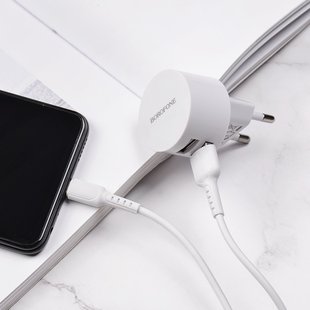 Сетевое зарядное устройство Borofone BA23A Brilliant Lightning 2USB 2.4A/1m white