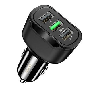 Автомобильное зарядное устройство Usams US-CC100 C17 QC3.0 3usb (5V/2.4A+5V/1A) black